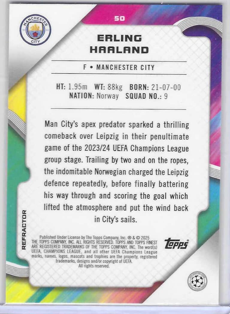 Haaland topps finest silver bak