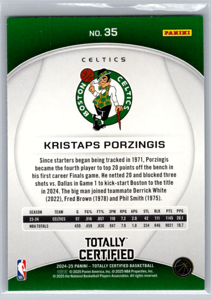 35 Kristaps Porzingis Boston Celtics bak